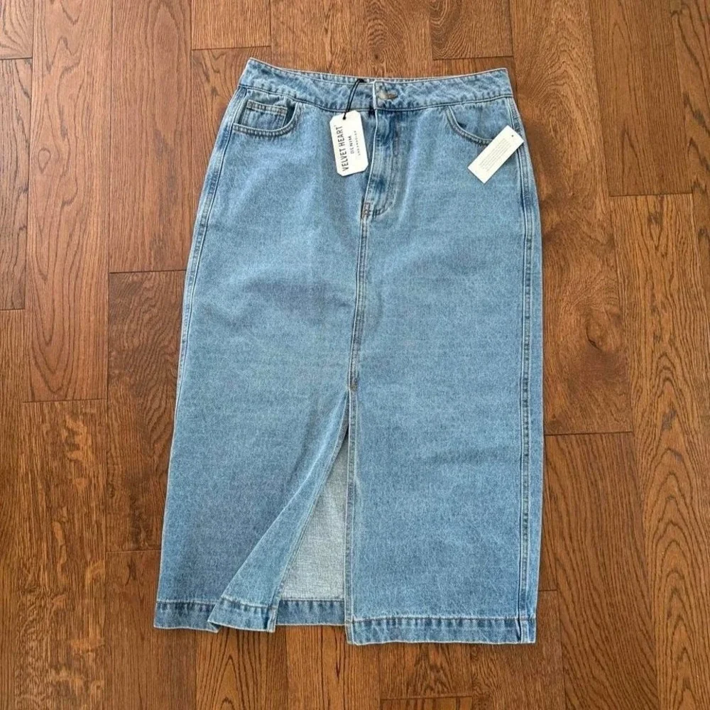 Velvet Heart Women's Denim Midi Skirt Paulina High Rise Blue Size L